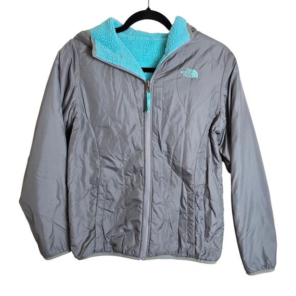 The North Face Girl's Fleece Lined Puffer Jacket Size XL Grey Blue - Picture 1 of 3
